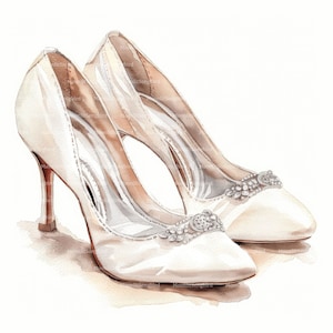10 Brautschuhe Clipart, digitaler Download, druckbare Aquarell Clipart, Papier Handwerk, Hochzeitstag, hohe Qualität JPG, Junk Journal