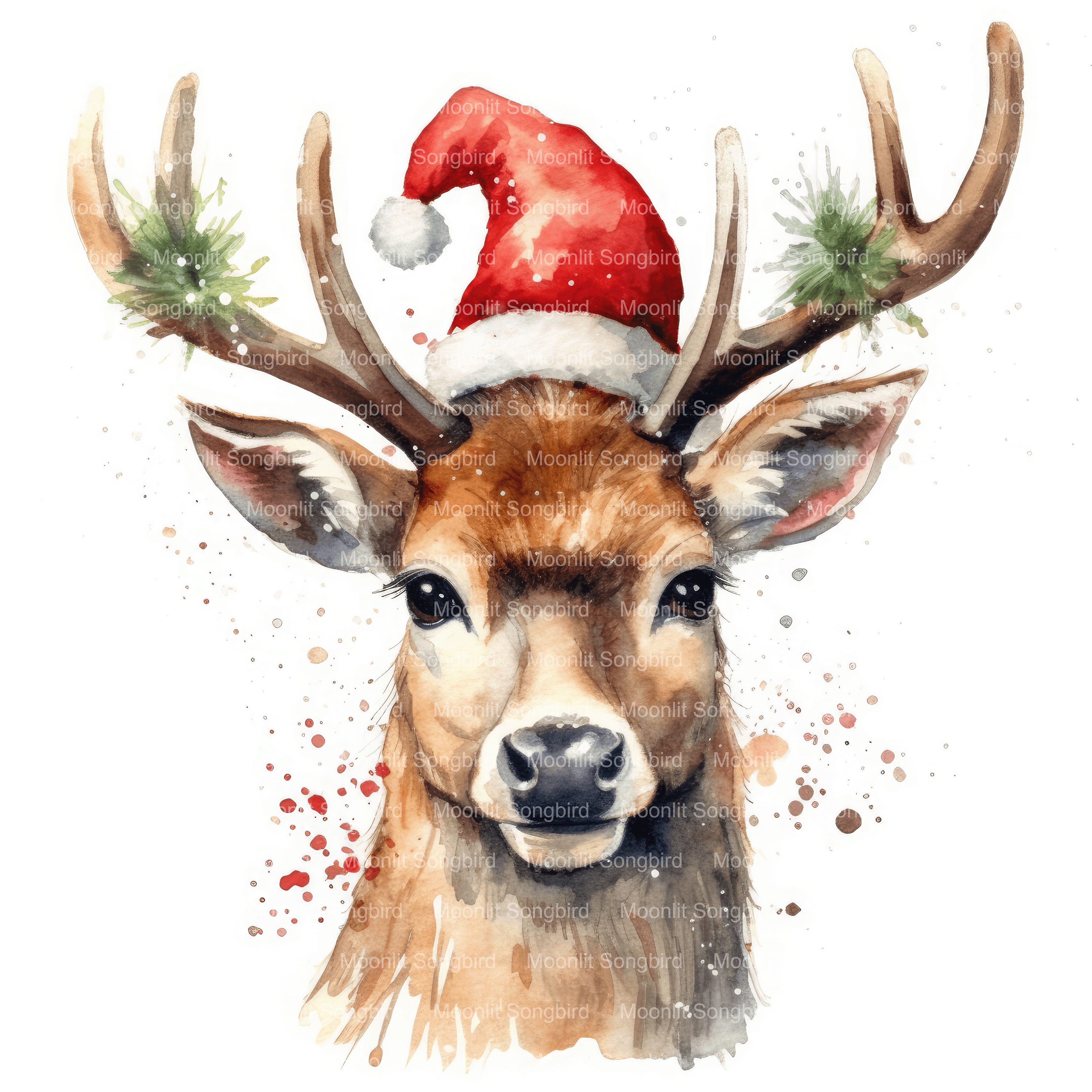 12 Deer With Santa Hat Clipart Digital Download Printable - Etsy