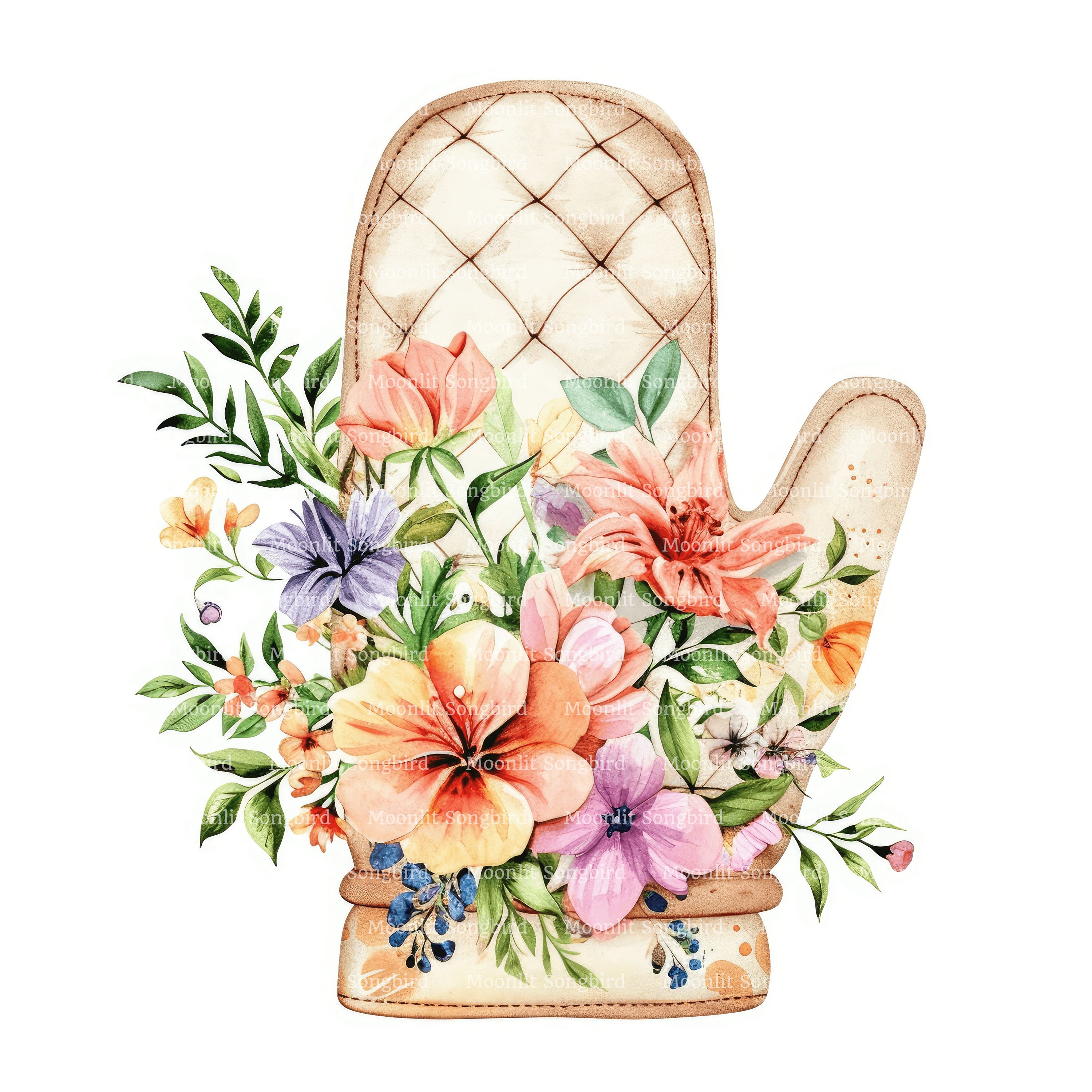 18 Floral Oven Mitts Clipart, Digital Download, Printable Watercolor ...