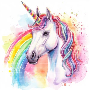 12 Clipart di unicorno e arcobaleno, download digitale, acquerello stampabile, lavoretti di carta, colorati, fantasy, JPG di alta qualità, Junk Journal