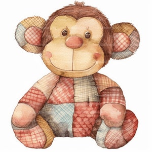 14 Patchwork Monkey Clipart (Images Only!) Digital Download, Printable Watercolor Clipart, Paper Crafts, Cute Quilted Moneky, Junk Journal