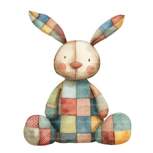 10 cliparts lapin patchwork (images uniquement !) téléchargement numérique, clipart aquarelle imprimable, créations en papier, lapin matelassé mignon, journal indésirable