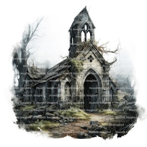 15 imágenes prediseñadas de ruinas de iglesias abandonadas, descarga digital, acuarela imprimible, manualidades de papel, alta resolución, JPG de alta calidad, diario basura