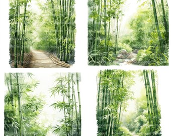 竹林のクリップアート14点、デジタルダウンロード、印刷可能な緑の