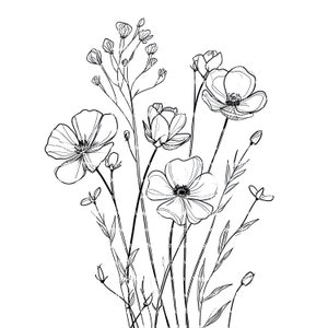 16 dessins de fleurs sauvages des cliparts noir et blanc, téléchargement numérique, clipart aquarelle imprimable, créations en papier, JPG de qualité, journal indésirable