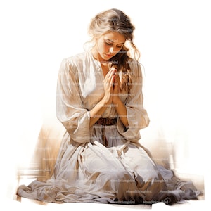 12 Clipart di donna che prega, download digitale, clipart di acquerello stampabile, lavoretti di carta, preghiera cristiana, JPG di alta qualità, diario spazzatura