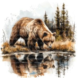 15 Clipart di orsi bruni e laghi, download digitale, acquerello stampabile, lavoretti di carta, fauna selvatica, acqua, natura, JPG di qualità, Junk Journal