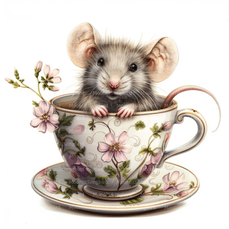 Mouse In Teacup 12 Mouse in Teacup Clipart, Digital Download, Printable Watercolor ...