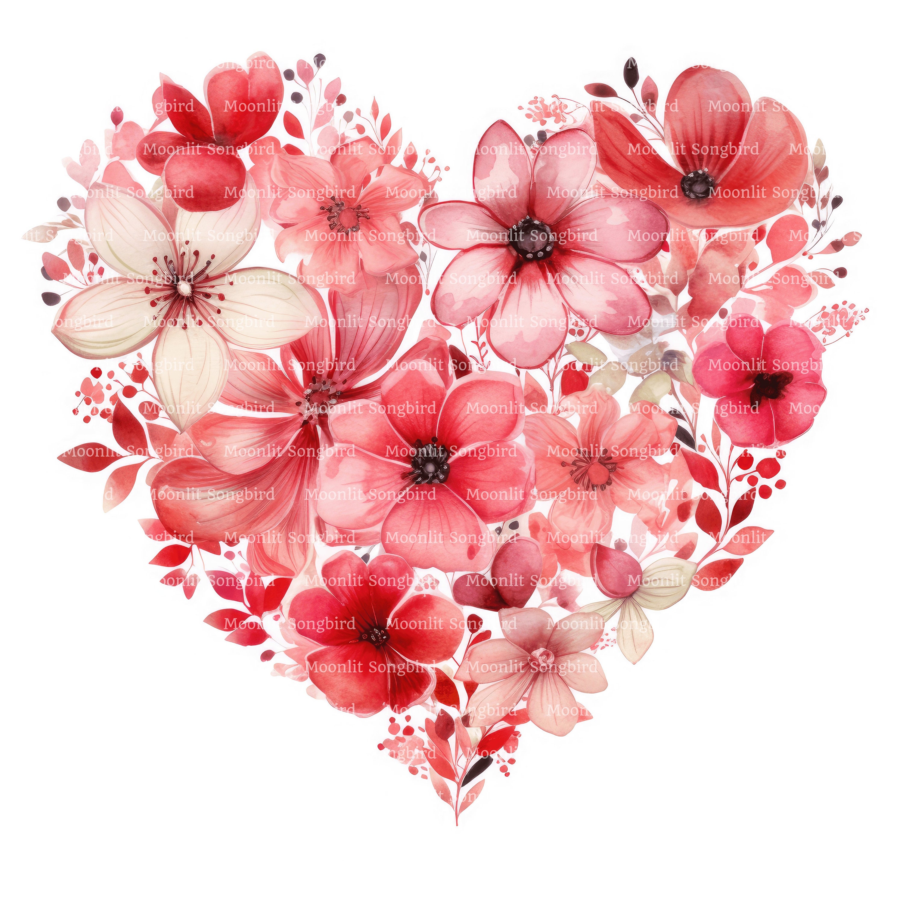 10 Floral Hearts Clipart, Digital Download, Printable Watercolor Card ...