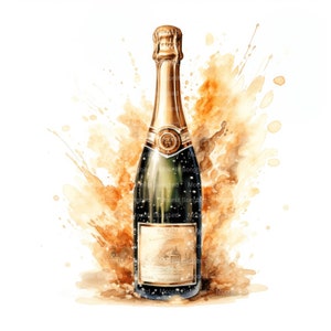 15 Clipart di bottiglie di champagne frizzante, download digitale, acquerello stampabile, lavoretti di carta, alta risoluzione, JPG di alta qualità, Junk Journal