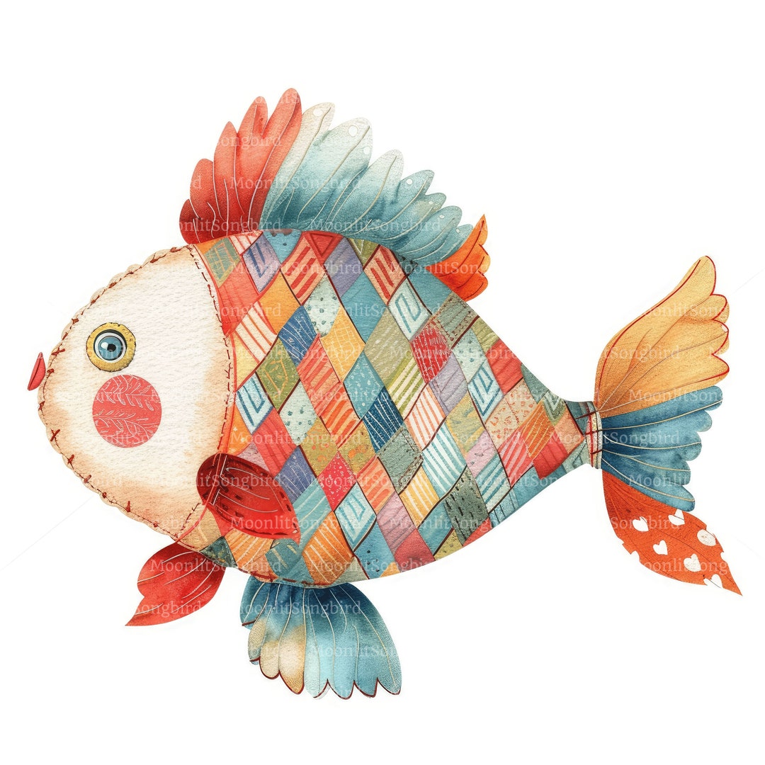 Patchwork Fish Design 9 Patchwork Fish Clipart (images Only!) Digital Download, Printable ...