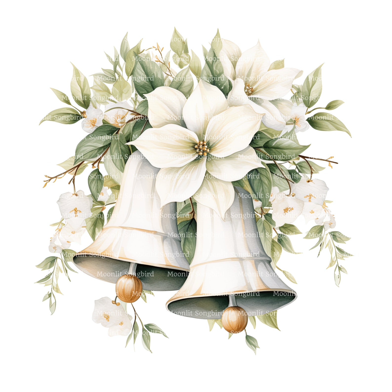 14 Wedding Bells and Flowers Clipart, Digital Download, Printable