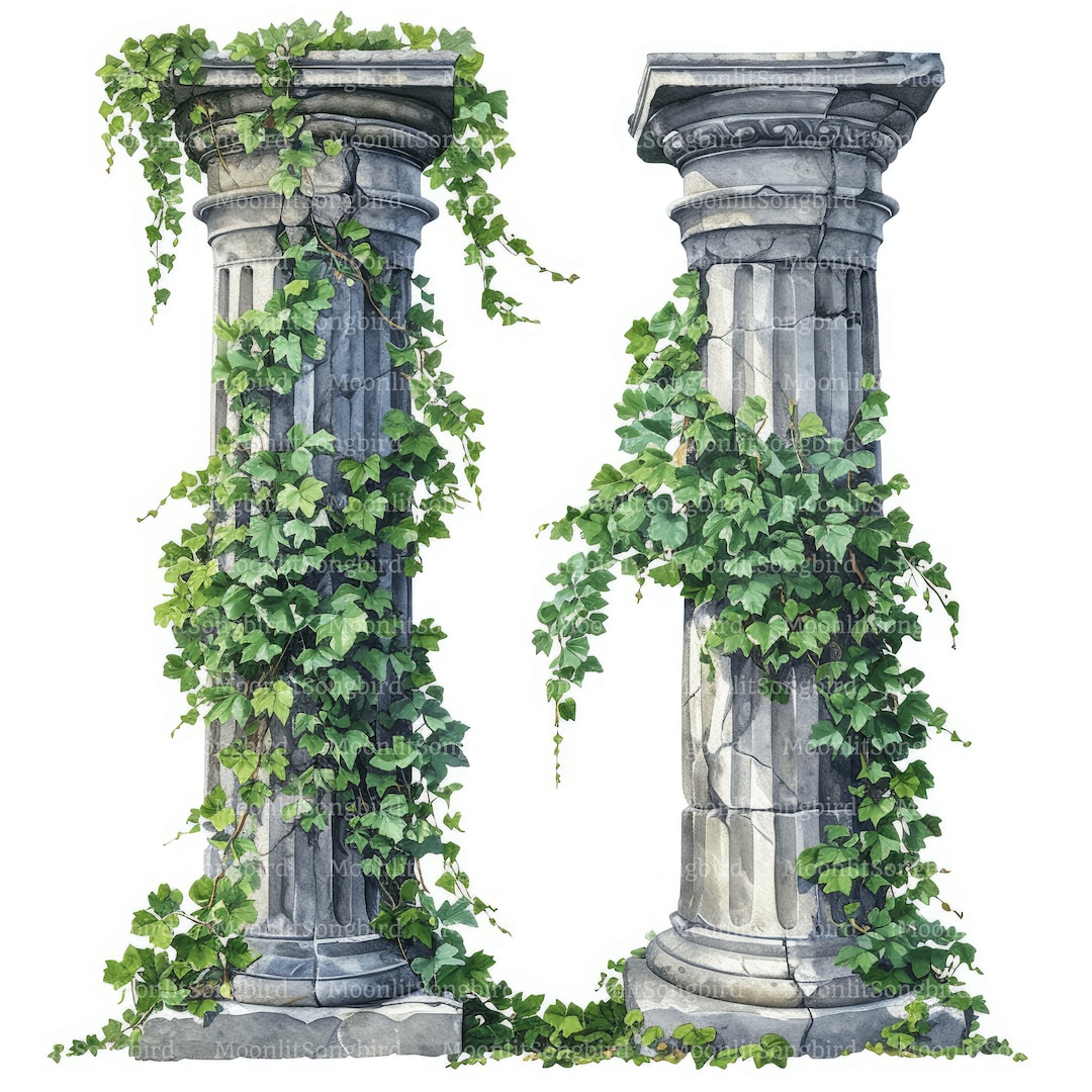 12 Greek Pillars With Vine Leaves Clipart, Digital Download, Printable