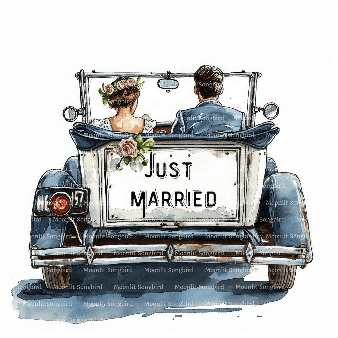 12 Just Married Car With Bride and Groom Clipart, Digital Download ...