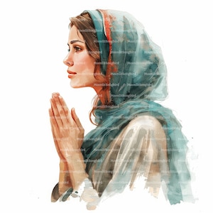 12 Christian betende Frau Clipart, digitaler Download, druckbare Aquarell Clipart, Papier Handwerk, Gebet, hohe Qualität JPG, Junk Journal