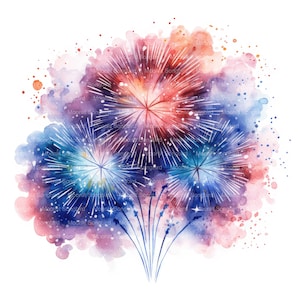 10 Fireworks in the Sky Clipart, Digitale download, Afdrukbare aquarelafbeelding, Paper Crafts, Hoge resolutie, Hoge kwaliteit JPG, Junk Journal
