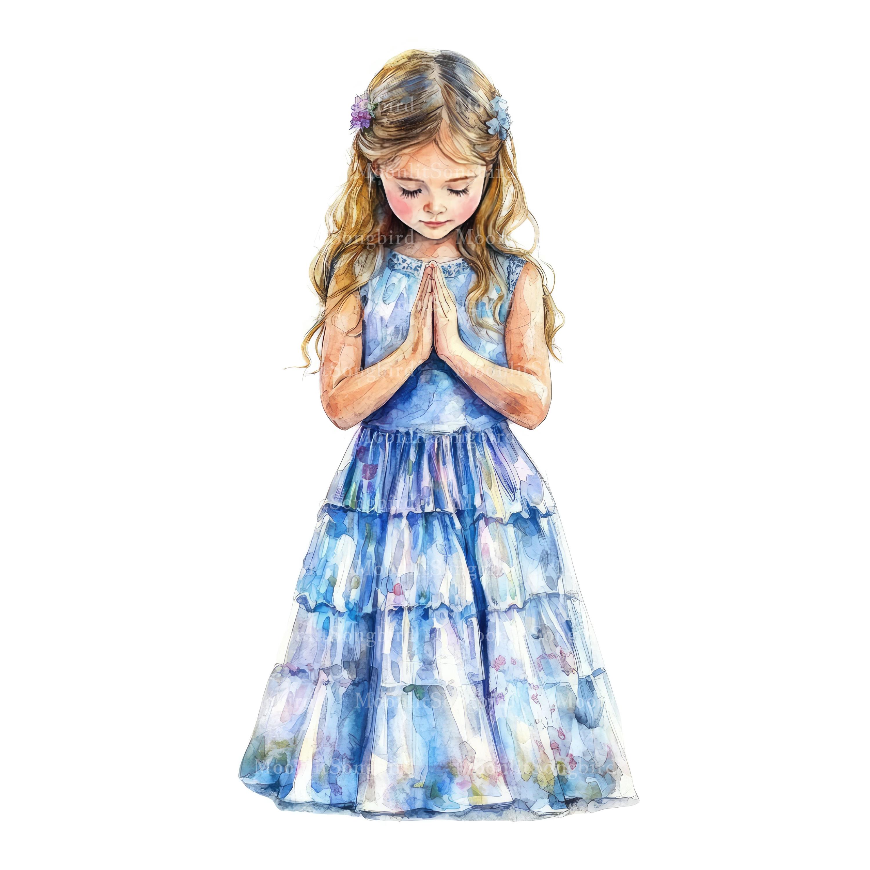 10 Praying Girl Clipart, Digital Download, Christian Girl Praying