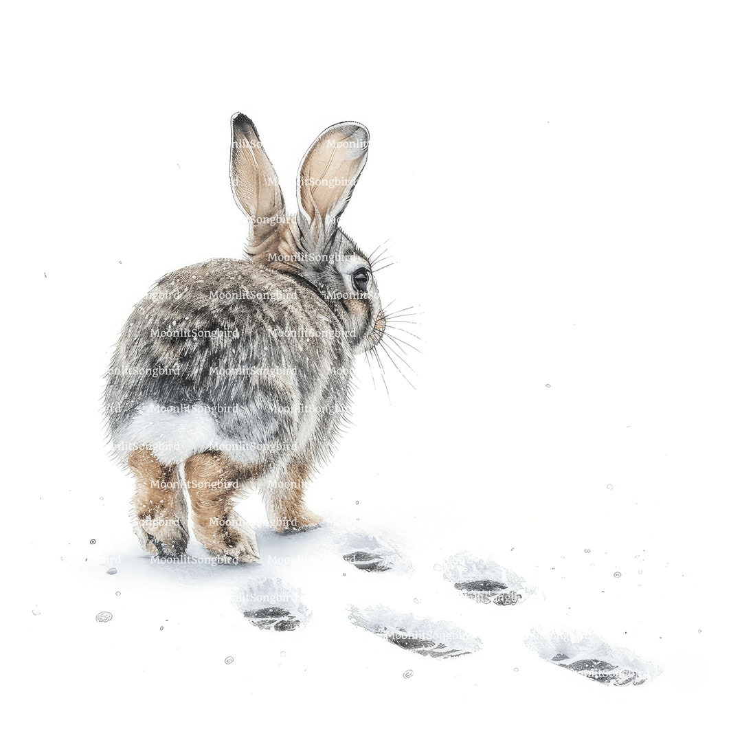 Snow Rabbit Image Transparent 9 Rabbit Leaving Footprints in Snow Clipart, Digital Download ...