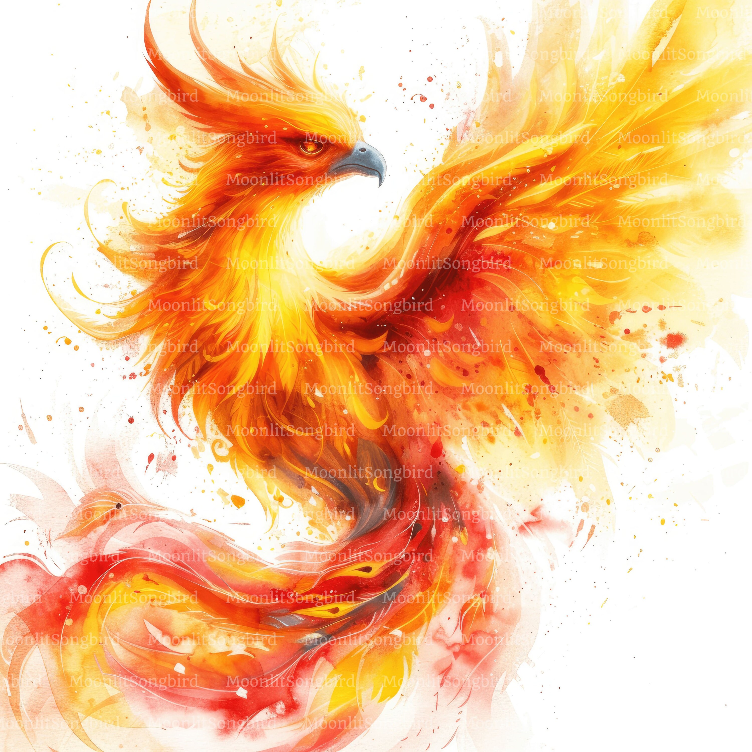 水彩フェニックスのクリップアート、火の鳥の神話（デジタル