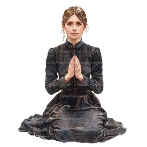 15 Wiktoriańska kobieta modląca się Clipart, cyfrowe pobieranie, JPG i PNG, Modląca się kobieta, Modląca się kobieta, Kobieta w modlitwie, Chrześcijańska kobieta, Skromna dziewczyna