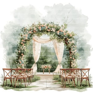 16 imágenes prediseñadas de lugares para bodas al aire libre, descarga digital, imágenes prediseñadas de acuarela imprimibles, manualidades de papel, románticas, amor, JPG de calidad, diario basura