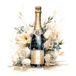 12 Champagner und weiße Rosen Clipart, digitaler Download, druckbare Aquarellfarbe, Papiermodelle, hohe Auflösung, hochwertige JPG, Junk Journal