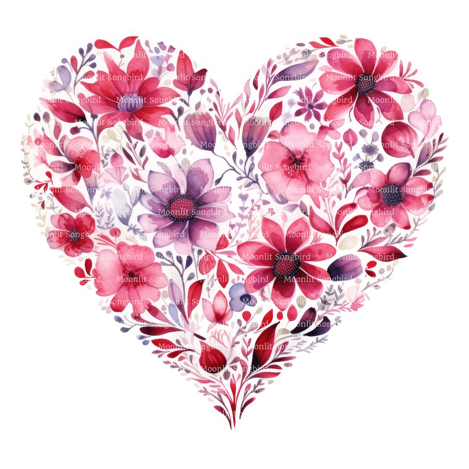 10 Floral Hearts Clipart, Digital Download, Printable Watercolor Card ...