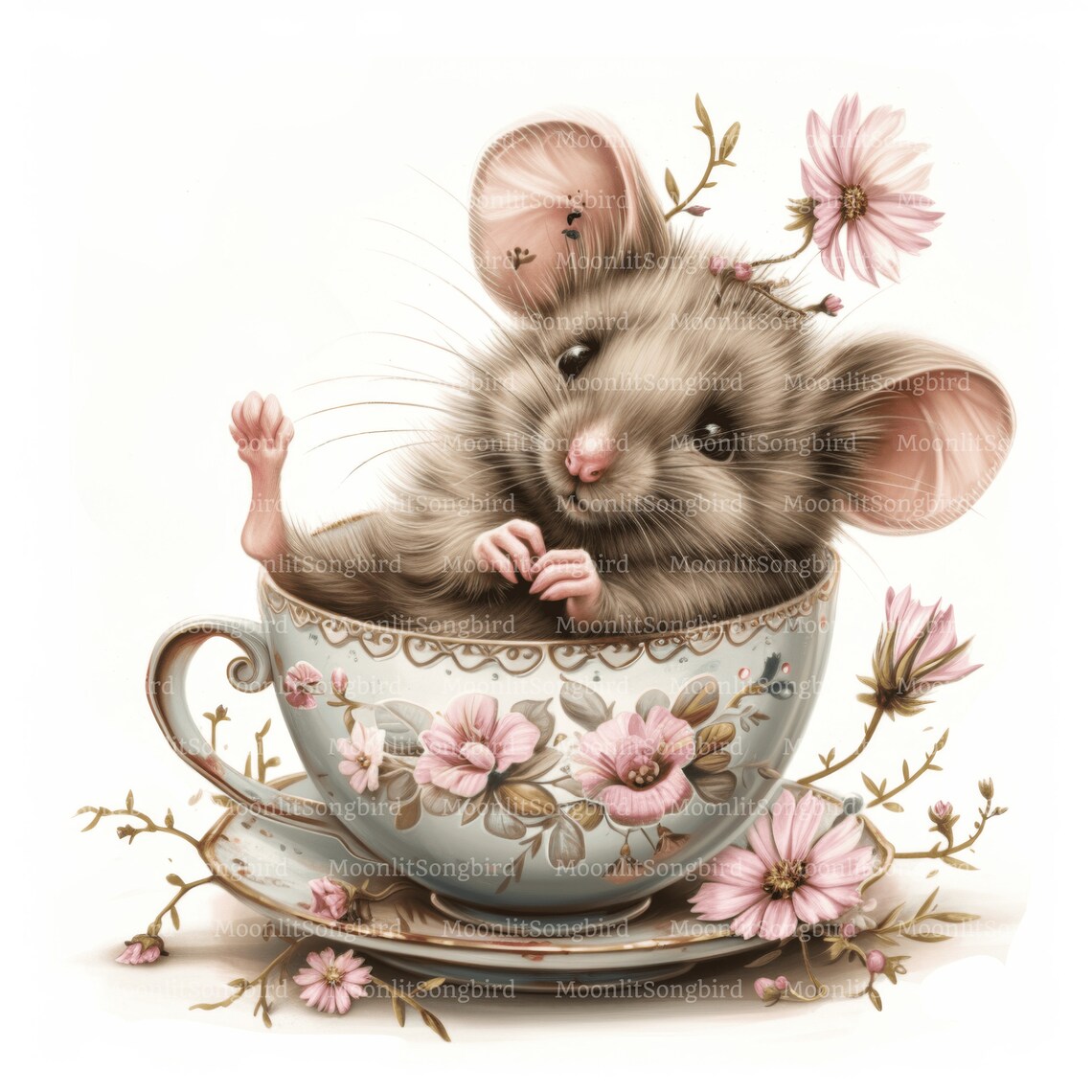 Mouse In Teacup 12 Mouse in Teacup Clipart, Digital Download, Printable Watercolor ...