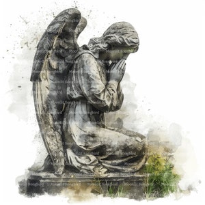 10 Engel Statue auf dem Friedhof Clipart, digitaler Download, druckbare Aquarell Clipart, Papier Handwerk, Friedhof, Stein Statue, Junk Journal
