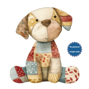 16 clipart de cachorro de patchwork (somente imagens!) Download digital, clipart de aquarela para impressão, artesanato em papel, cachorro acolchoado, cachorro fofo, diário de lixo