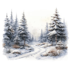 12 Trail in Winter Forest Clipart, Download digitale, Clipart acquerello stampabile, Lavoretti di carta, Inverno, JPG di alta qualità, Junk Journal