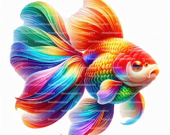 虹色の金魚の水彩画クリップアート、印刷可能な魚のアート（デジタル