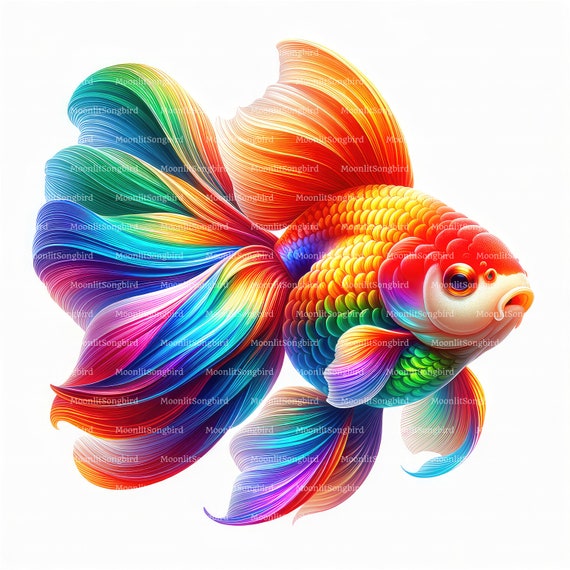 カラフルな魚の油彩画タナゴ 虹色の金魚の水彩画クリップアート、印刷可能な魚のアート（デジタル