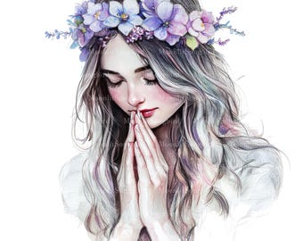 10 Beautiful Woman Praying Clipart, Digital Download, JPG, Christian Woman, Praying Girl, Christian Junk Journal Images, Woman in Prayer