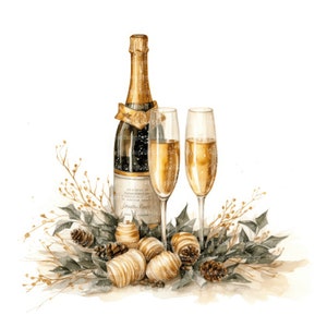 12 kerst champagne clipart, digitale download, afdrukbare aquarel clipart, Paper Craft, hoge resolutie, hoge kwaliteit JPG, Junk Journal