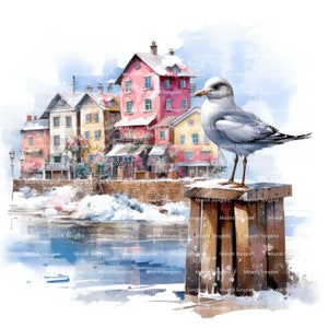 10 Gabbiano in inverno Clipart, download digitale, Clipart acquerello stampabile, lavoretti di carta, alta risoluzione, JPG di alta qualità, Junk Journal
