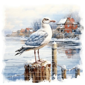 10 Möwe und gefrorener See Clipart, digitaler Download, druckbare Aquarellfarbe, Papiermodelle, hohe Auflösung, hochwertige JPG, Junk Journal