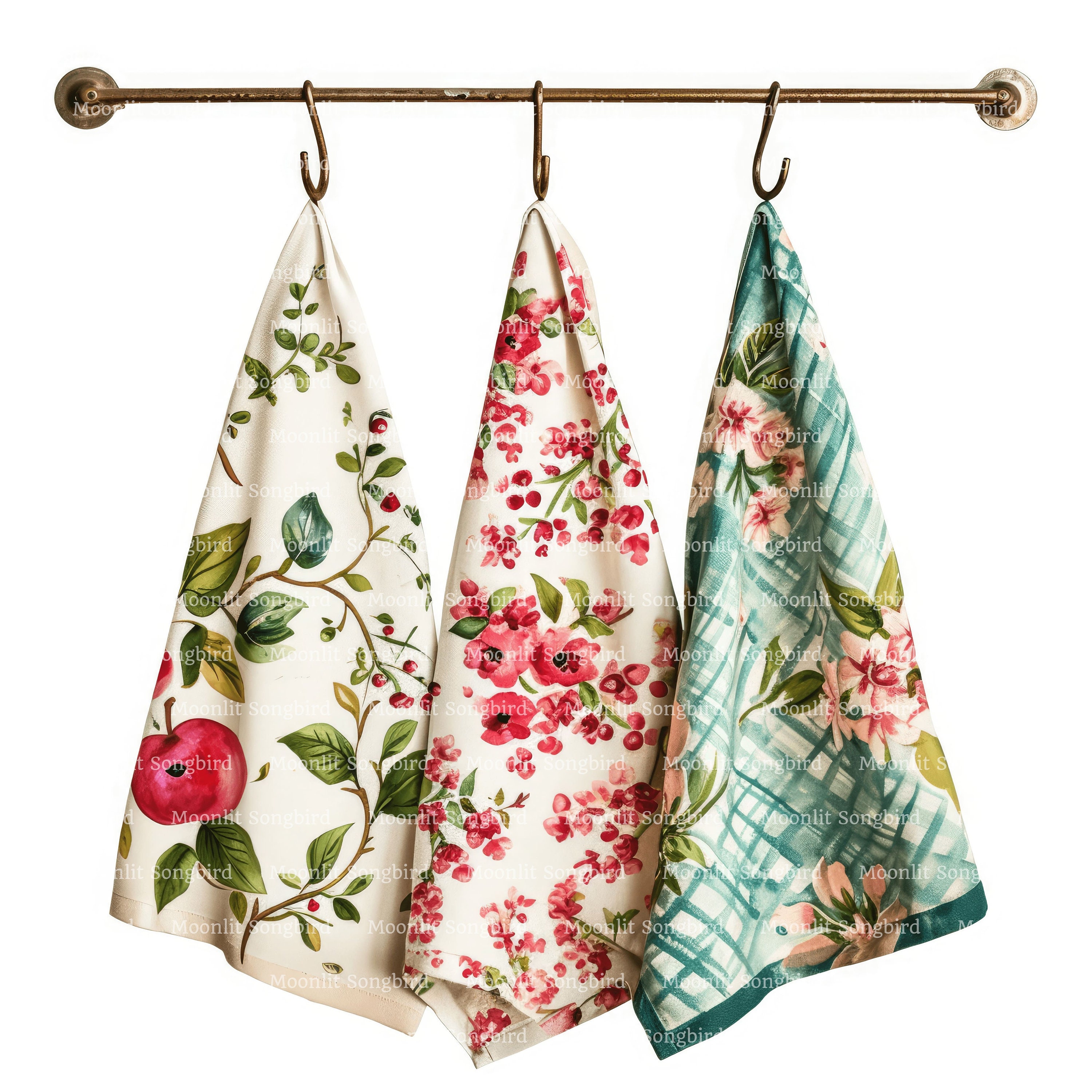 11 Hanging Tea Towels Clipart, Digital Download, Printable Watercolor