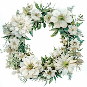 10 coronas funerarias blancas, clipart, descarga digital, acuarela imprimible, manualidades de papel, flores funerarias blancas, JPG de calidad, diario basura