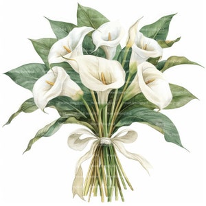 10 cliparts de bouquets de lys calla, téléchargement numérique, images aquarelles imprimables, travaux manuels en papier, fleurs blanches, JPG de haute qualité, journal indésirable