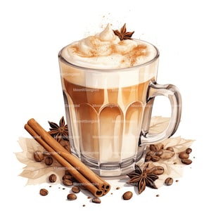 14 Chai Latte Clipart, Download digitale, Clipart di bevande acquerellate stampabili, Lavori di carta, Alta risoluzione, JPG di alta qualità, Junk Journal
