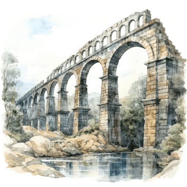 16 Aqueduct Clipart, Digital Download, Printable Watercolor Clipart, Paper Crafts, Ancient World, Classical Europe, Ruins, JPG, Junk Journal