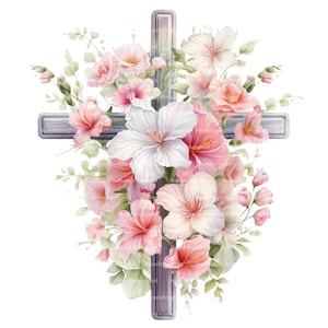 22 Croce con fiori primaverili Clipart, download digitale, Clipart acquerello stampabile, lavoretti di carta, floreale, JPG di alta qualità, Junk Journal