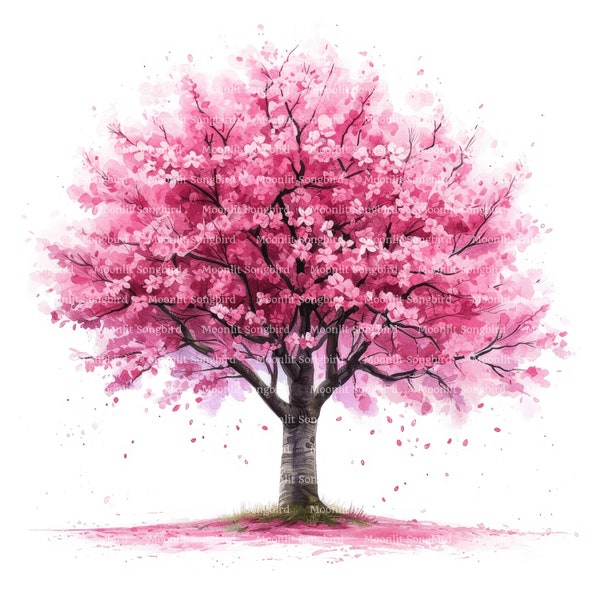 16 Kirschblüten Baum, Clipart, digitaler Download, druckbare Aquarell Clipart, Papiermodelle, Sakura im Frühling, rosa Romanze, Junk Journal