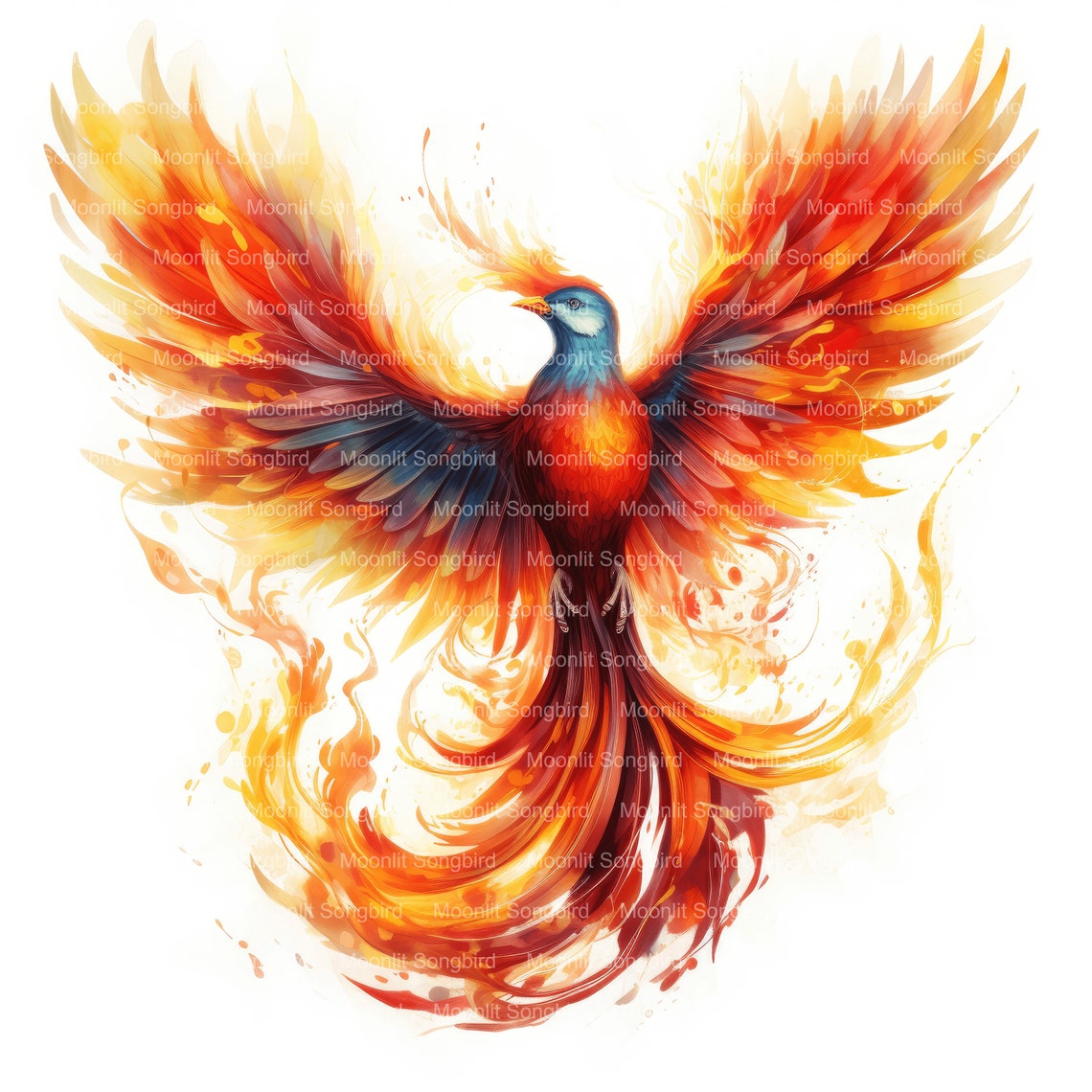 14 Fiery Phoenix Rising Clipart, Digital Download, Printable Watercolor ...