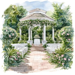 10 imágenes prediseñadas de lugares para bodas al aire libre, descarga digital, imágenes prediseñadas de acuarela imprimibles, manualidades de papel, JPG de alta calidad de lujo, diario basura