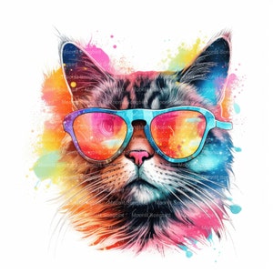 9 Clipart di gatti con occhiali da sole fantastici, download digitale, acquerello stampabile, lavoretti di carta, alta risoluzione, JPG di alta qualità, Junk Journal