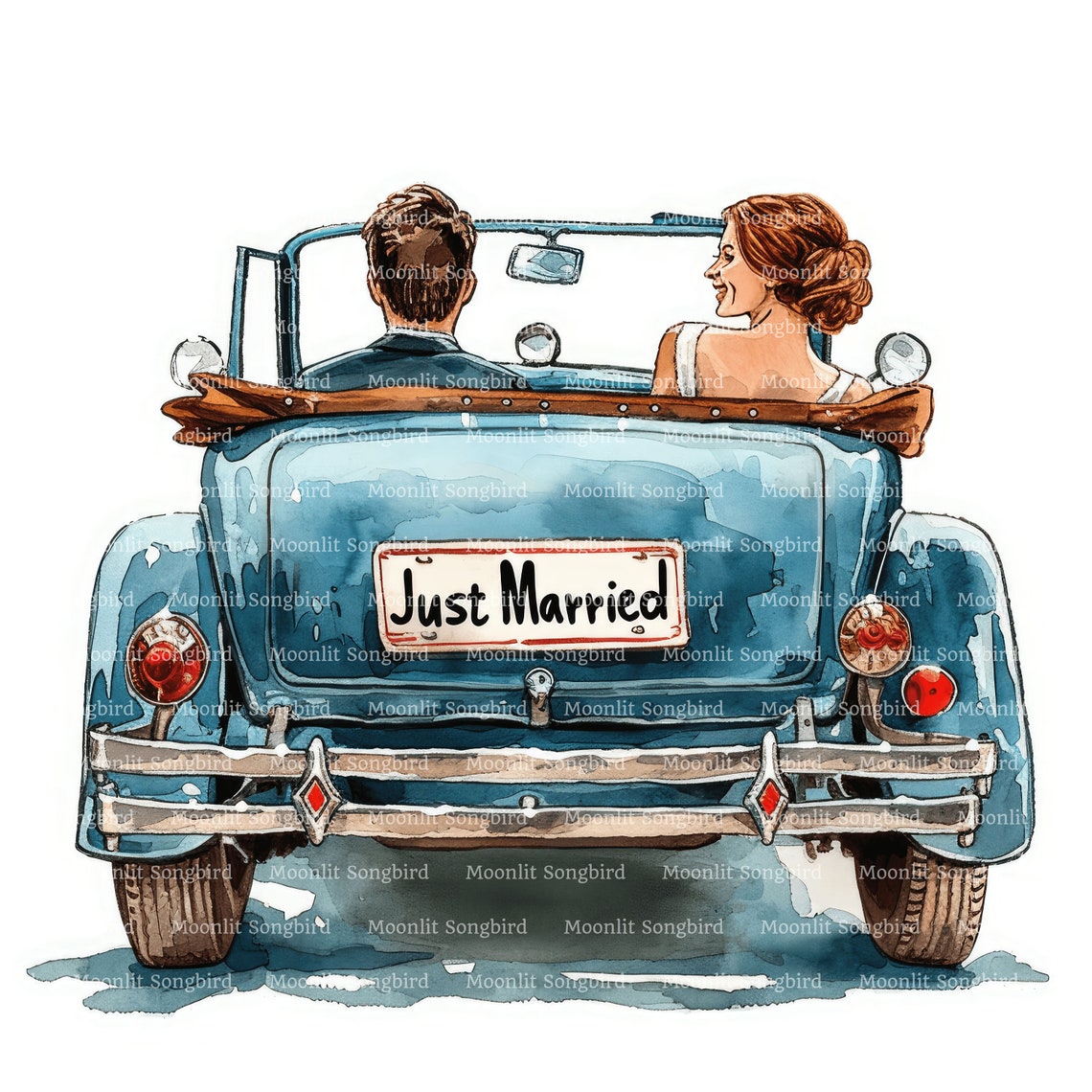 12 Just Married Car With Bride and Groom Clipart, Digital Download ...
