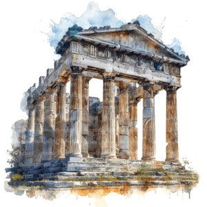 12 Clipart di rovine di templi greci, download digitale, acquerello stampabile, lavori di carta, vecchio mondo, Grecia, Europa classica, JPG, Junk Journal