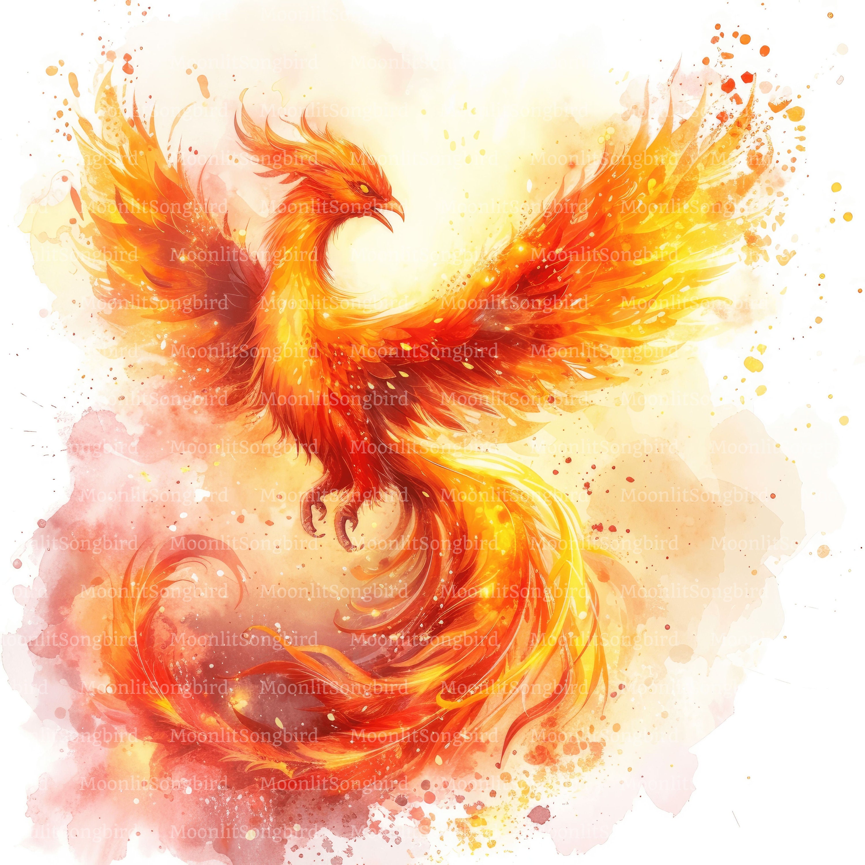 水彩フェニックスのクリップアート、火の鳥の神話（デジタル